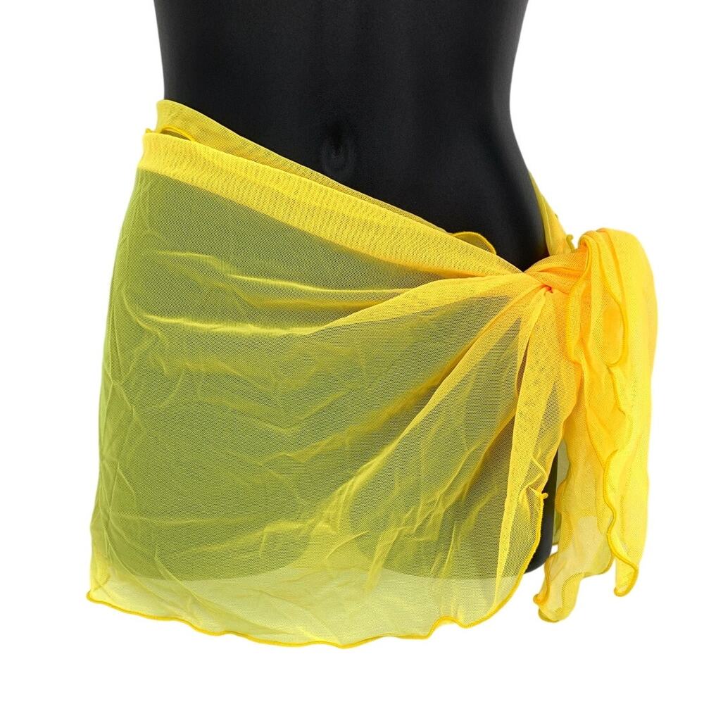 Vintage 90s Sarong Wrap Skirt One Size Swim Coverup Sheer Mesh Yellow